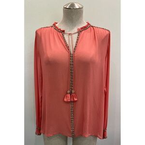 Calypso St. Barths Silk Beaded Blouse in Salmon Pink Size XS